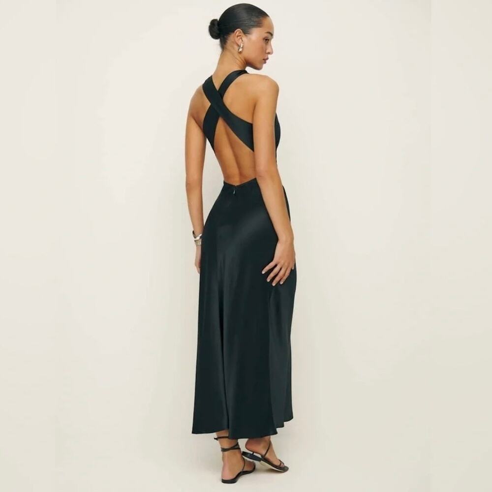 New Reformation Casette 100% Silk Dress Black Size 8 formal evening gown women - Picture 3 of 10